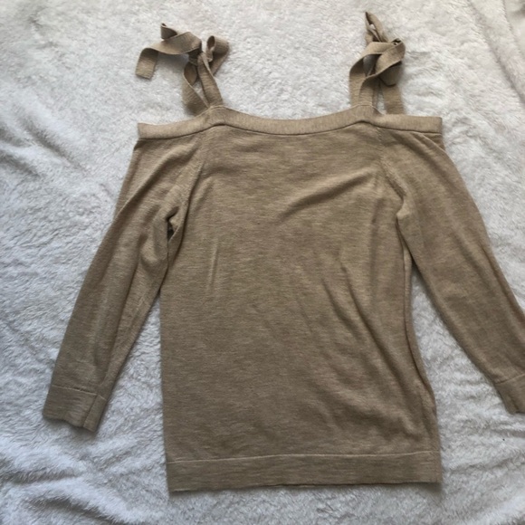 J. Crew Tan Cold Shoulder Tie Shoulder Sweater - Picture 3 of 12
